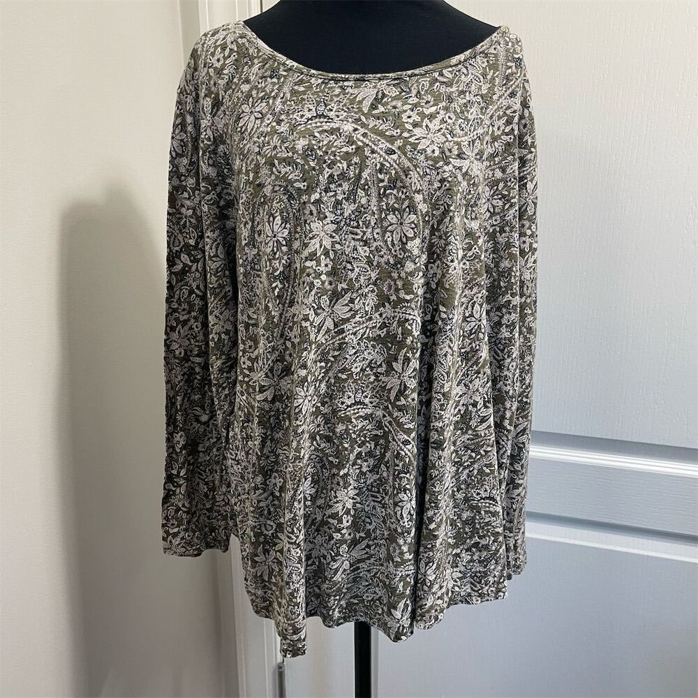 Lucky Brand Women's plus size XXL Floral Tunic Top Blouse Long Sleeve